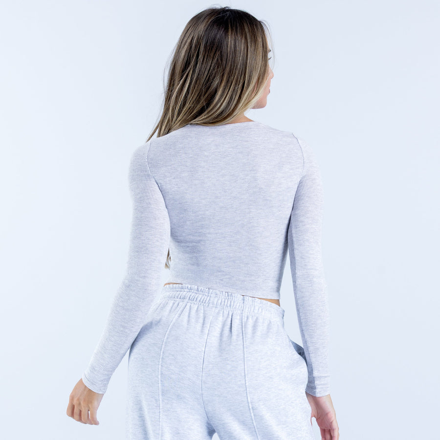 Top côtelé manches longues Revive Gris chiné